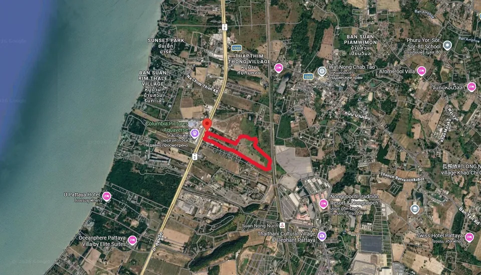Wide aerial · Aquaverse · Nong Nooch · Beach corridor