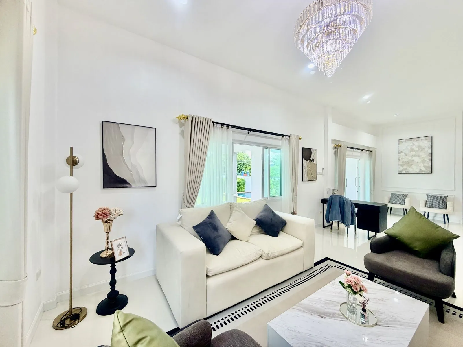 Living Room — brand-new 3 BR pool villa in Bang Saray, Pattaya